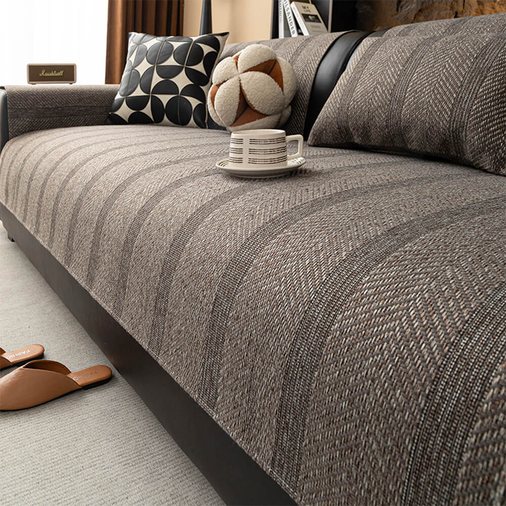 Minimalist Herringbone Weave Breathable Faux Linen All-Season Sofa Cover