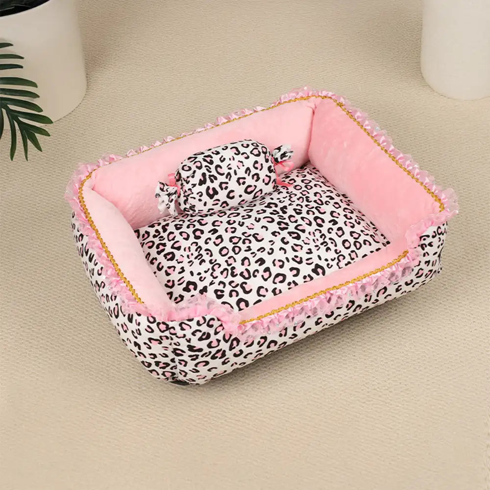 Pink Leopard Print Removable And Washable All-Season Princess Pet Bed