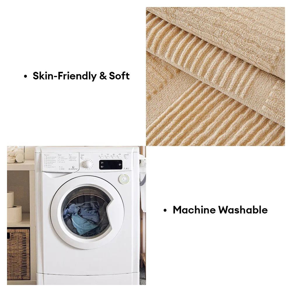 Plush Cream Geometric All Seasons Non-Slip Sofa Cover