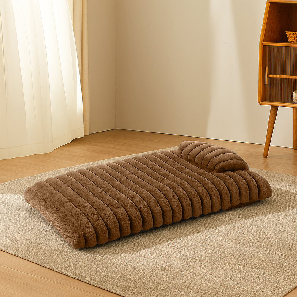 Plush Fluffy Thick Comfort Calming Dog Bed with Pillow