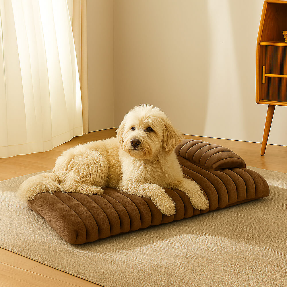 Plush Fluffy Thick Comfort Calming Dog Bed with Pillow