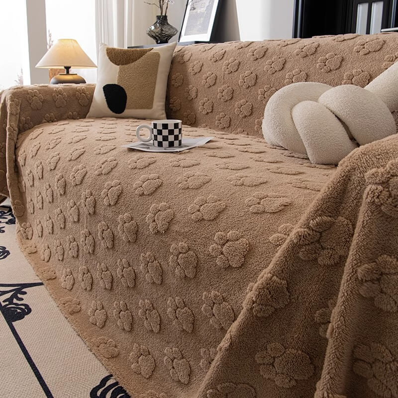 Plush Paw-Patterned Soft Furniture Protector Sofa Throw Cover