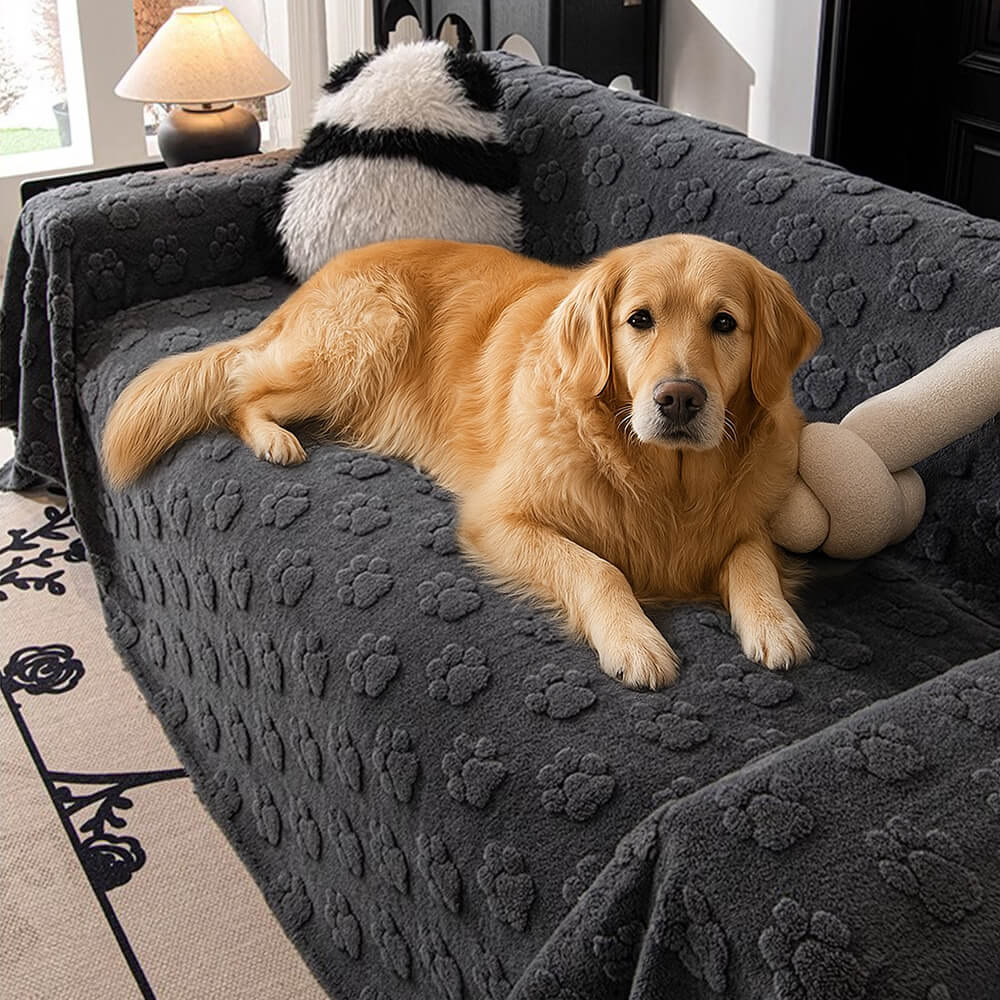 Plush Paw-Patterned Soft Furniture Protector Sofa Throw Cover