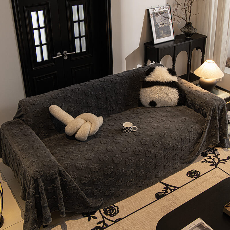 Plush Paw-Patterned Soft Furniture Protector Sofa Throw Cover
