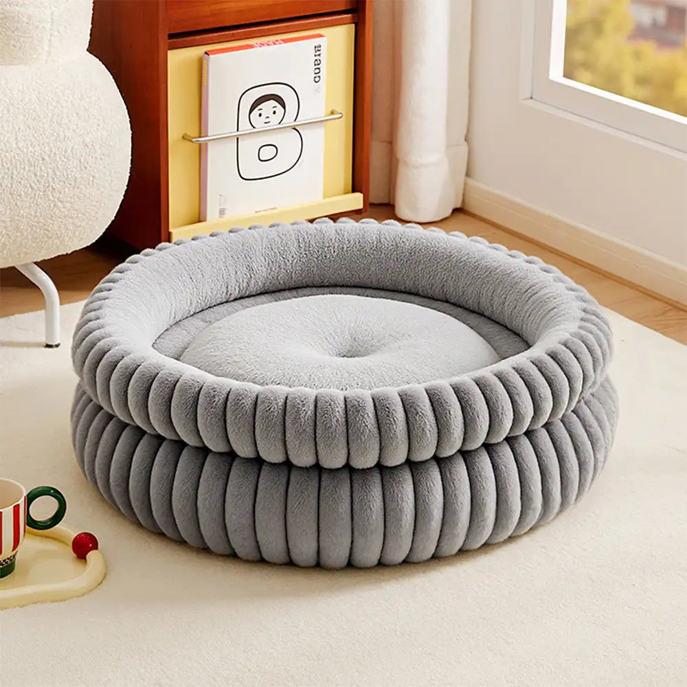 Round Plush Comfort Dog Bed With Raised Sides - Cuddling Bed