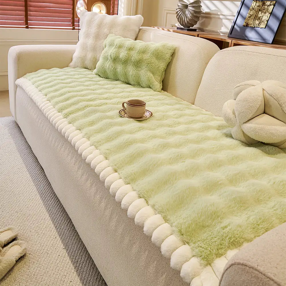Soft Faux Rabbit Plush Thick Skin-Friendly Non-Slip Sofa Cover