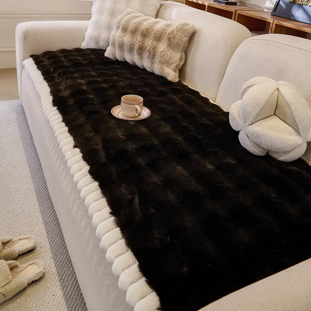 Soft Faux Rabbit Plush Thick Skin-Friendly Non-Slip Sofa Cover