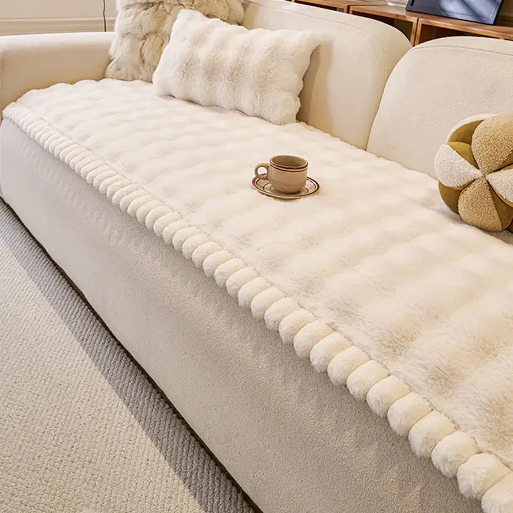 Soft Faux Rabbit Plush Thick Skin-Friendly Non-Slip Sofa Cover