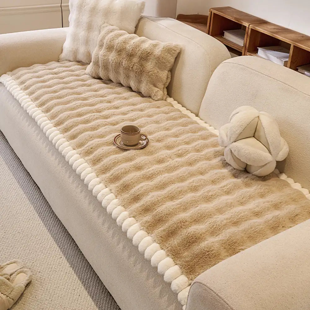 Soft Faux Rabbit Plush Thick Skin-Friendly Non-Slip Sofa Cover