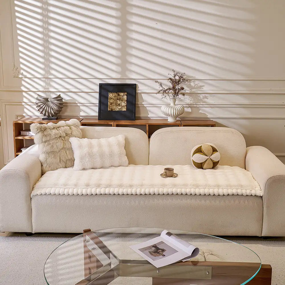 Soft Faux Rabbit Plush Thick Skin-Friendly Non-Slip Sofa Cover