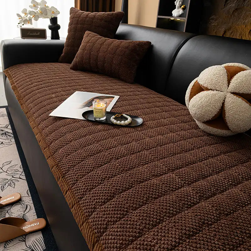 Square Corduroy Anti-Scratch Fabric Pet Friendly Non-Slip Sofa Cover