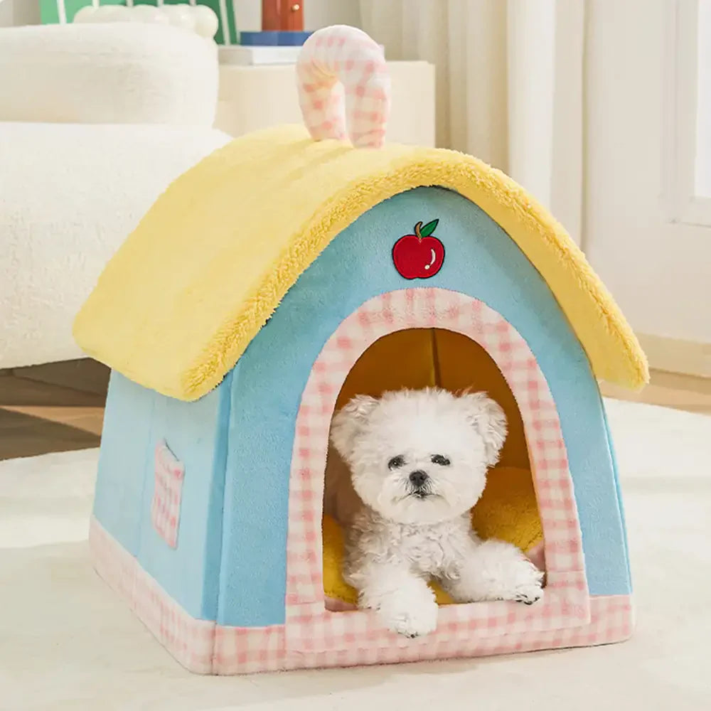 Vintage Plaid Cosy Plush Warm Foldable Cat Cave Dog House