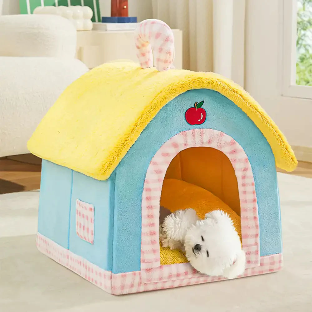 Vintage Plaid Cosy Plush Warm Foldable Cat Cave Dog House
