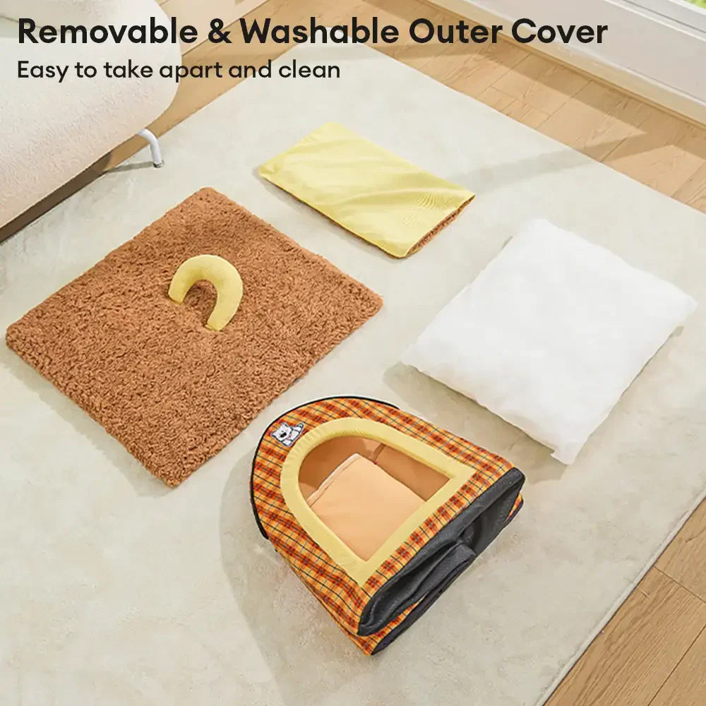 Vintage Plaid Cosy Plush Warm Foldable Cat Cave Dog House