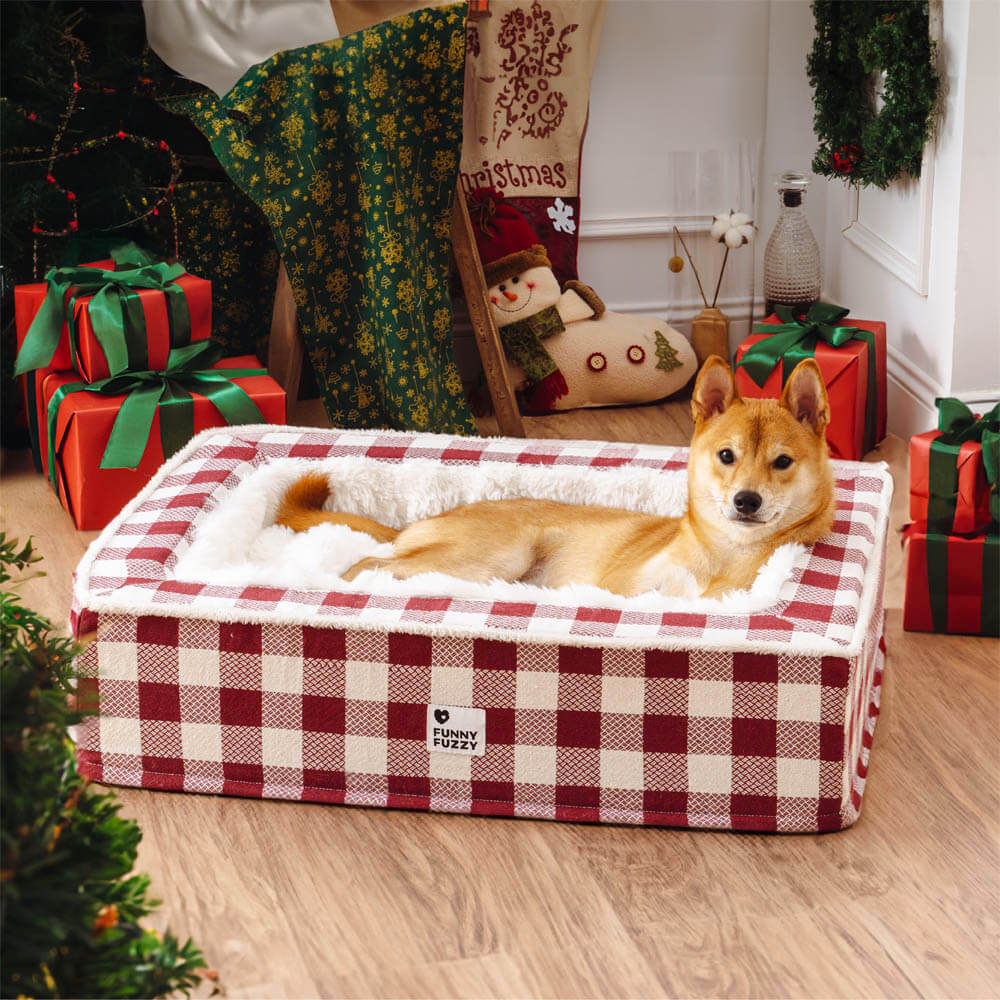 Festive Classic Tartan Cosy Anti-Anxiety Calming Dog Bed