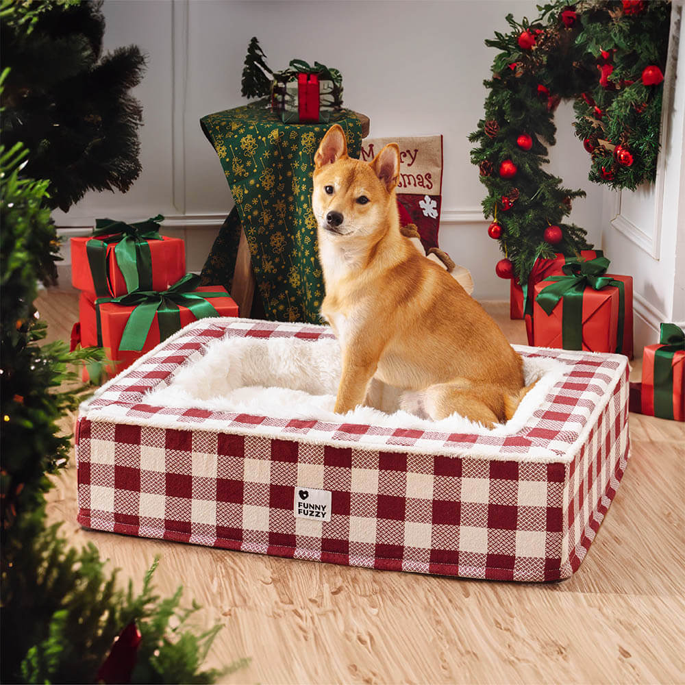 Festive Classic Tartan Cosy Anti-Anxiety Calming Dog Bed