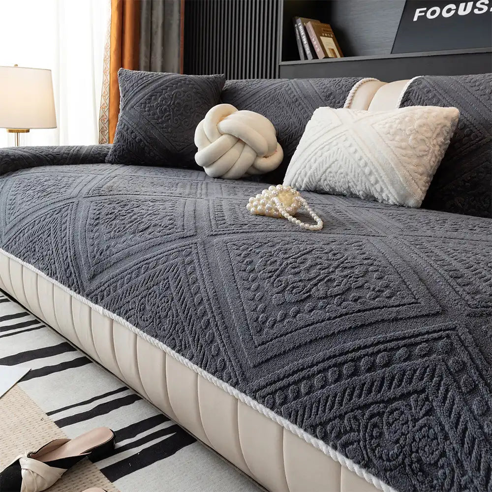 All Season Nordic Style Carved Plush Decorative Non-Slip Sofa Cover