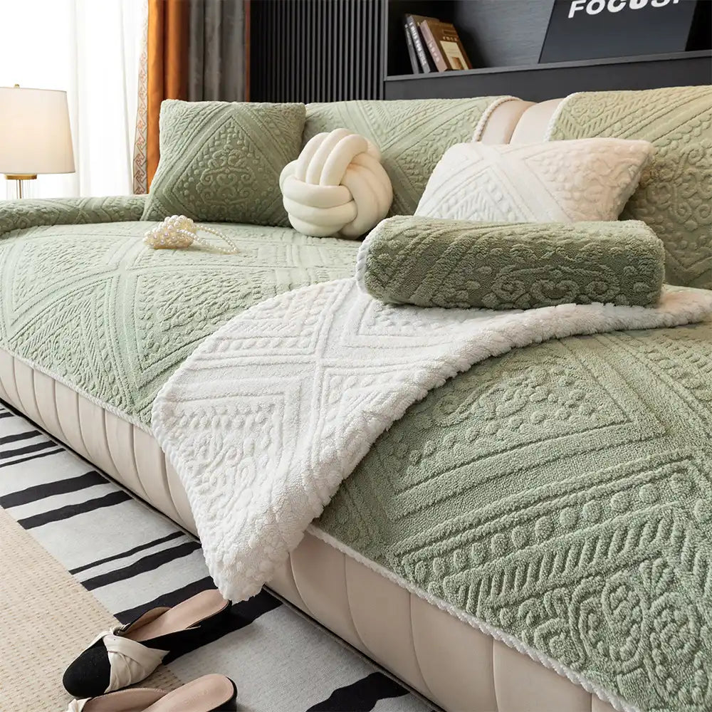 All Season Nordic Style Carved Plush Decorative Non-Slip Sofa Cover