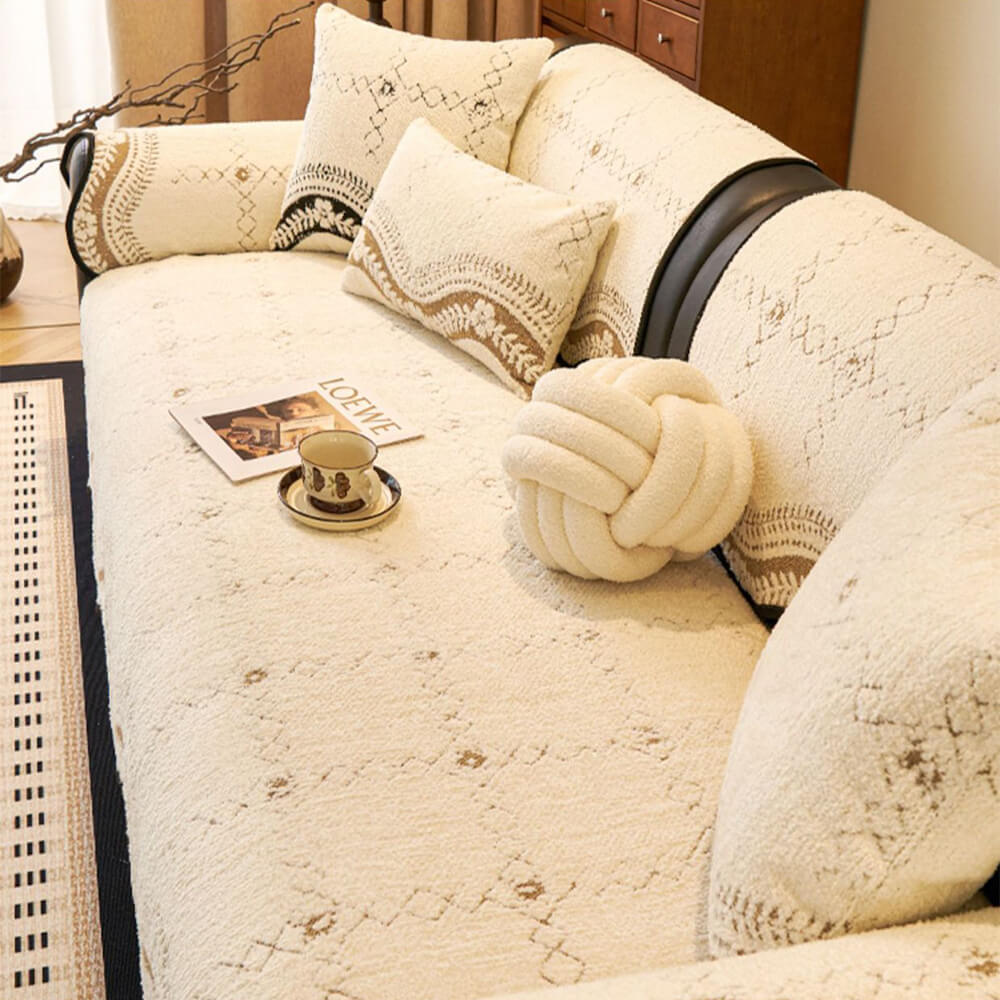 Wavy Pattern Anti-Scratch Plush Sofa Cover