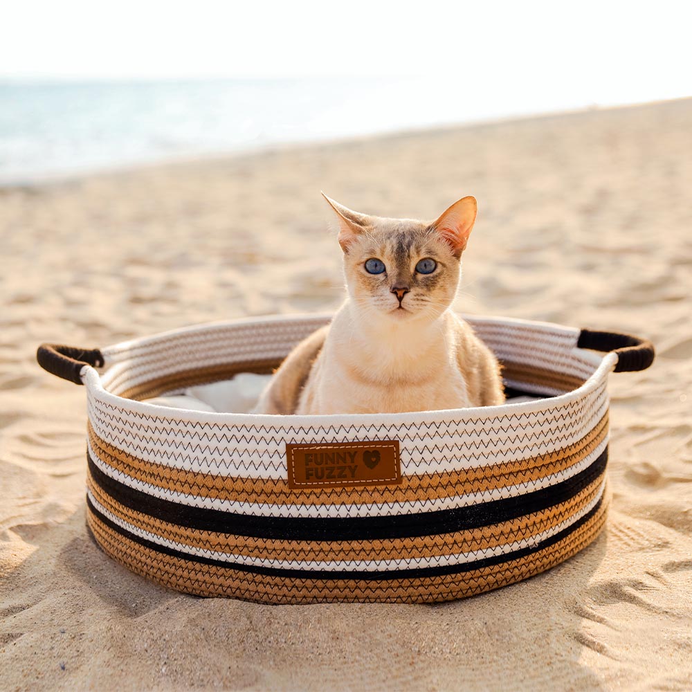 Handcrafted Stripe Calming Cat Bed - Timeless Nest