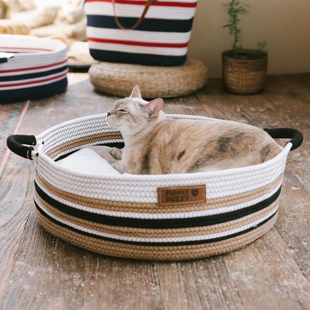 Handcrafted Stripe Calming Cat Bed - Timeless Nest