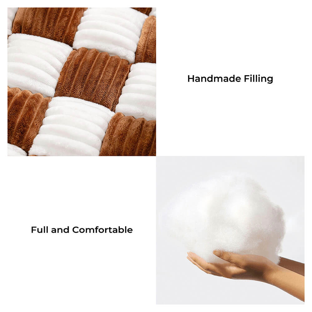 Handmade Plush Chequerboard Orthopaedic Support Dog Bed with Pillow