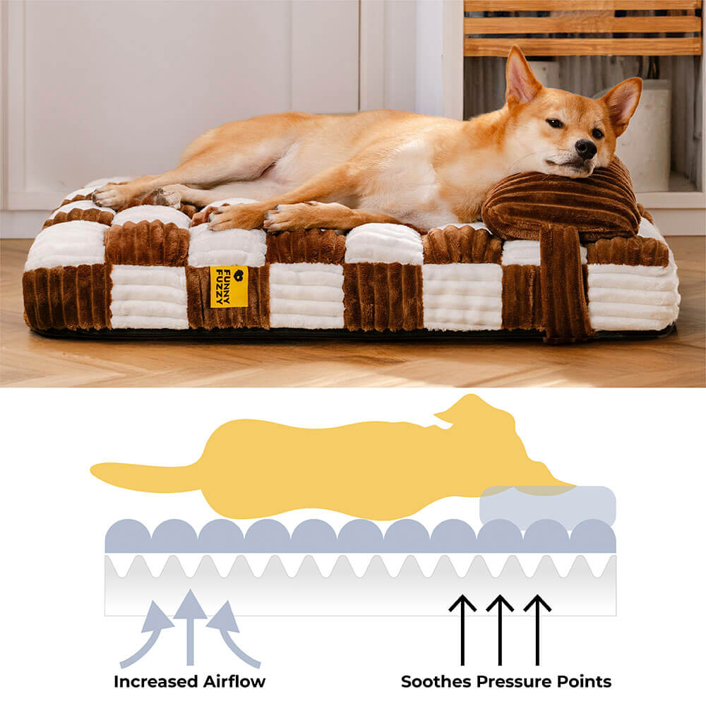 Handmade Plush Chequerboard Orthopaedic Support Dog Bed with Pillow