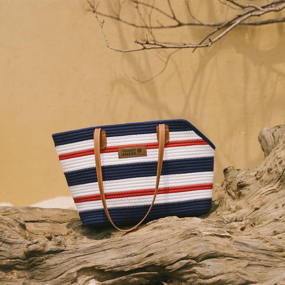 Handmade Lightweight Cotton Woven Beach Bag Pet Carrier- Summer Vacation