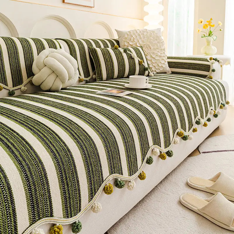 Irregular Contrast Colour Chenille Skin-Friendly Non-Slip Sofa Protective Sofa Cover