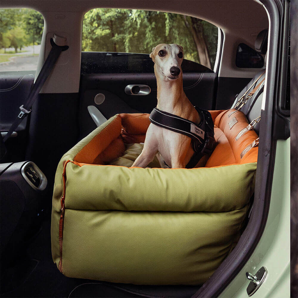 Large Deluxe Faux Leather Dog Car Seat Booster Bed - Urban Voyager
