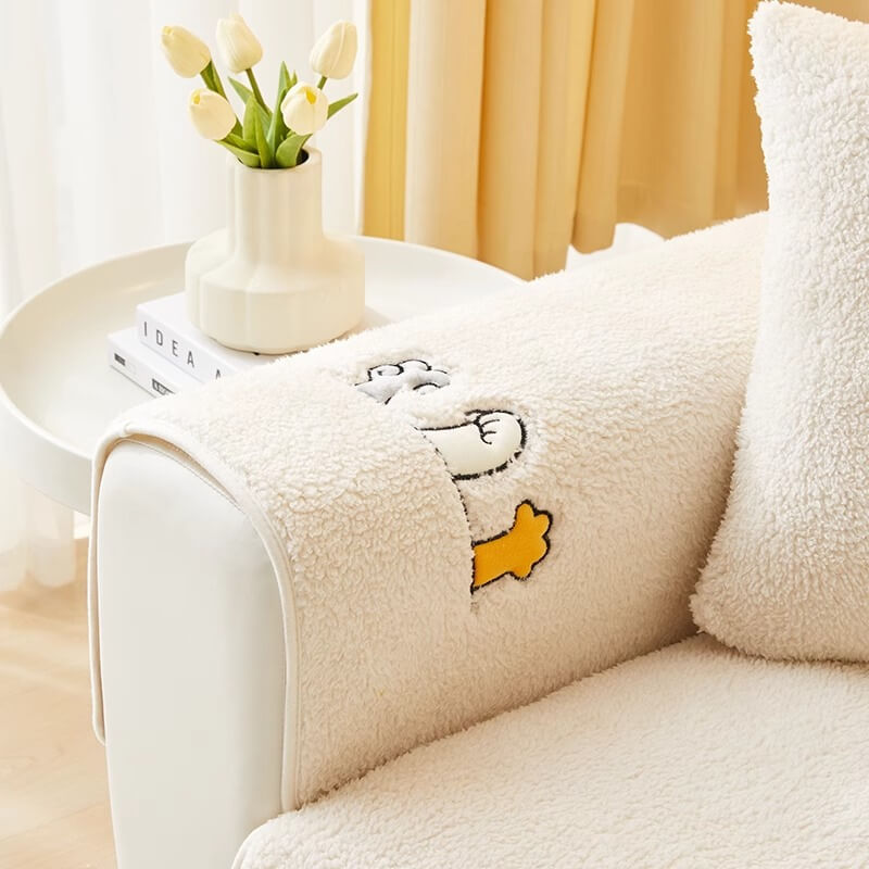 Lovely Cat's Paw Sherpa Fleece Anti-Slip Sofa Cover
