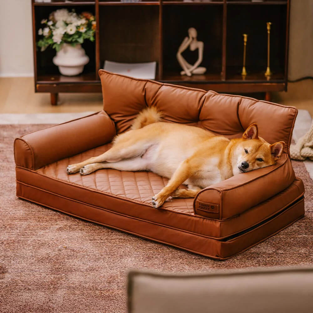 Luxe Faux Leather Foldable Orthopaedic Large Dog Bed - CoreLounge