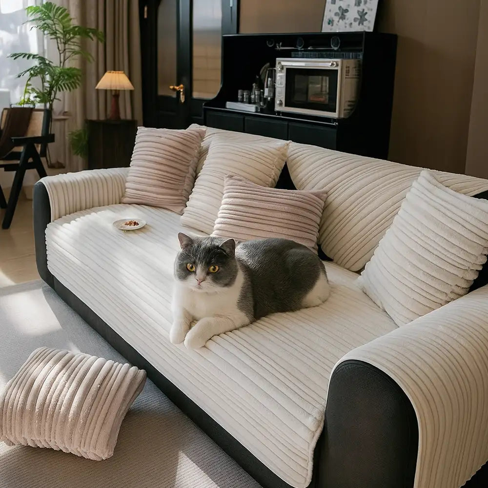 Modern Asymmetrical Stripes Soft Plush Non-Slip Sofa Cover