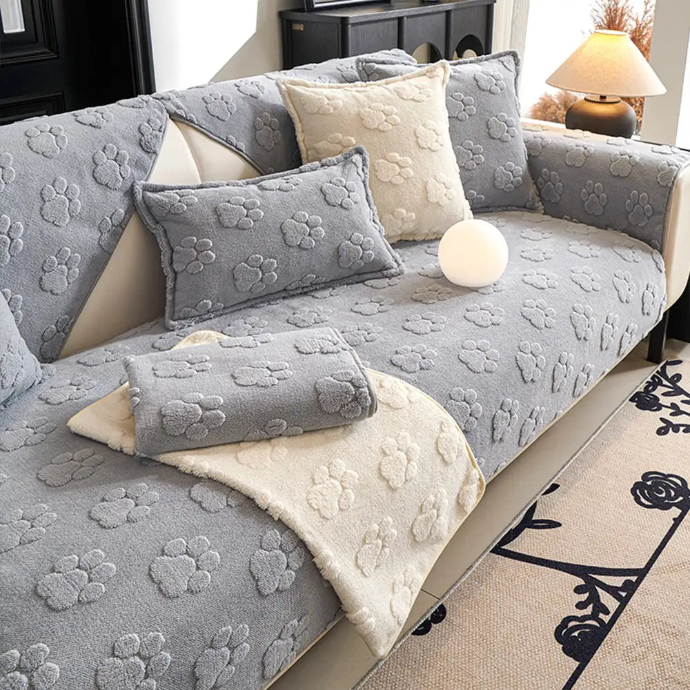 Paw Print Cute Plush Thick Sofa Decoration Non-slip Sofa Cover