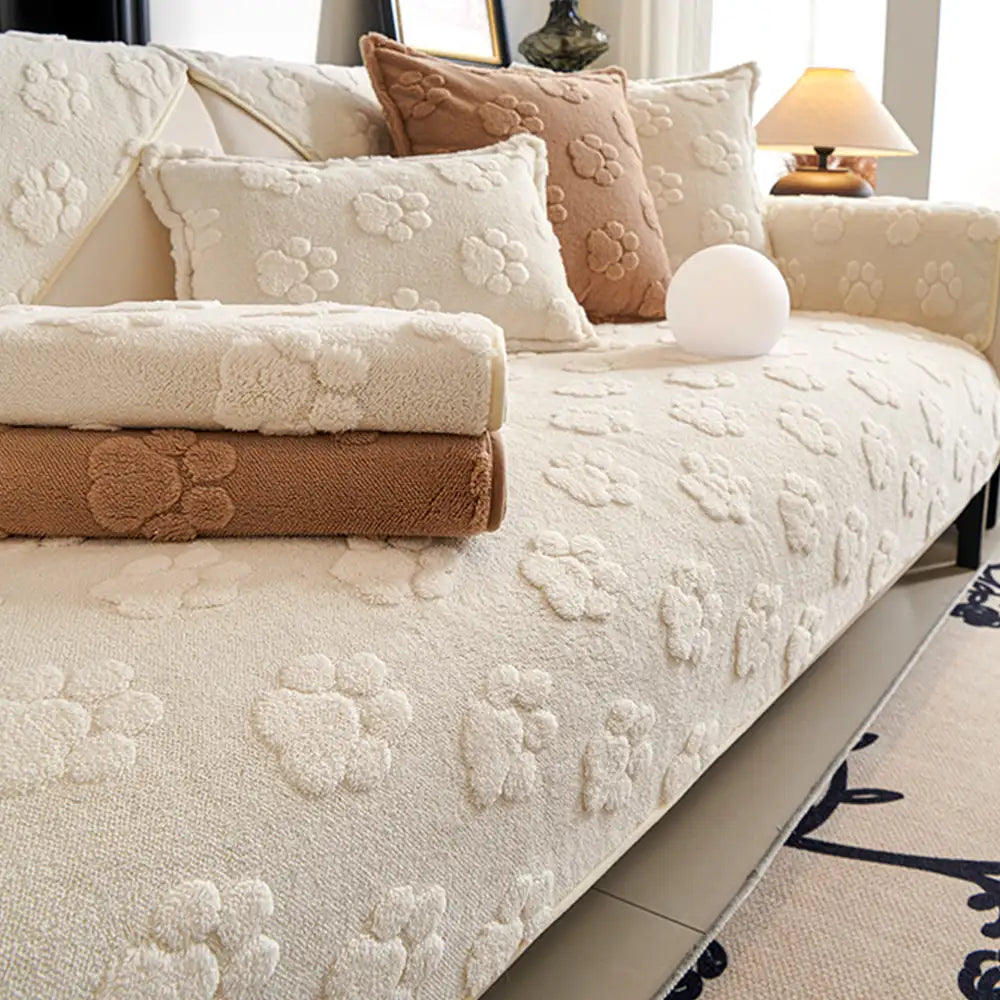Paw Print Cute Plush Thick Sofa Decoration Non-slip Sofa Cover