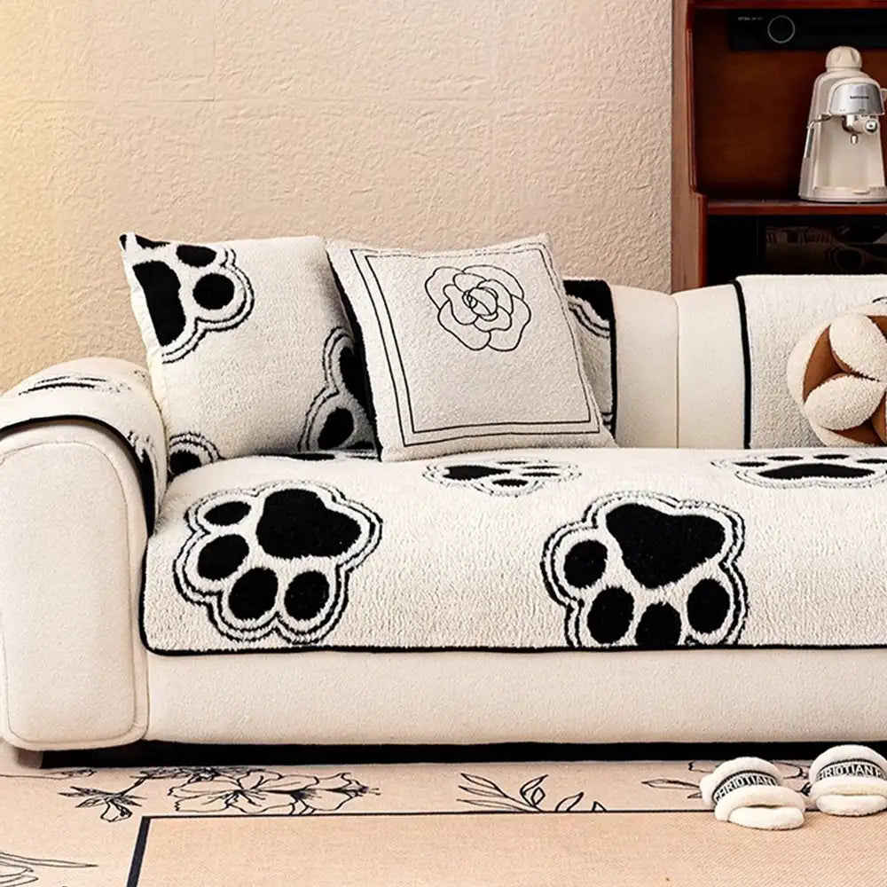 Paw Print Soft Polar Fleece Sofa Protector Non-slip Sofa Cover