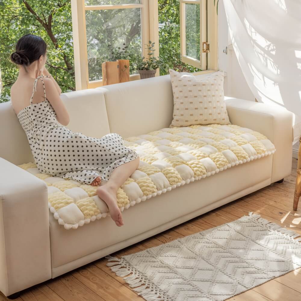 Plush Handmade Colour Block Dog Mat Soft Furniture Protector Non-Slip Sofa Cover