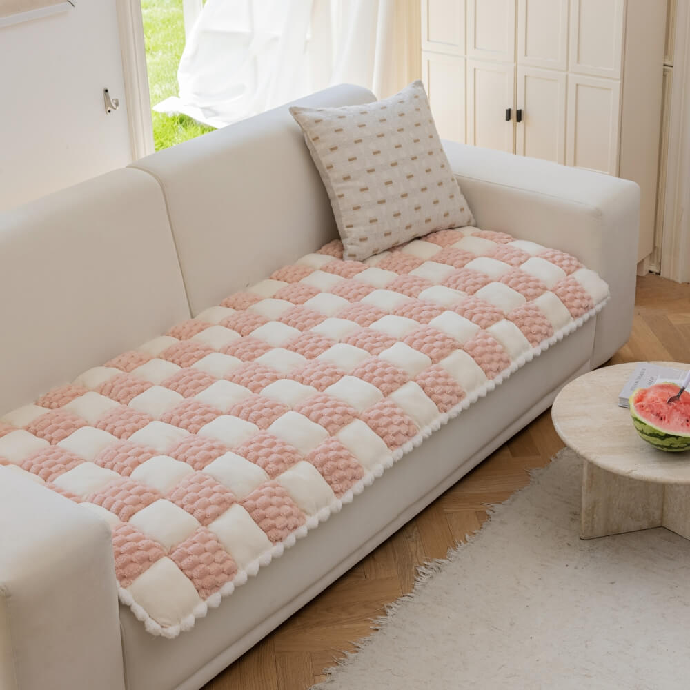 Plush Handmade Colour Block Dog Mat Soft Furniture Protector Non-Slip Sofa Cover