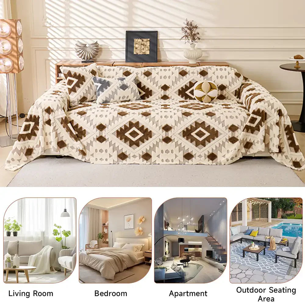 Plush Thickened Geometric Pattern Furniture Blanket Throw Sofa Cover