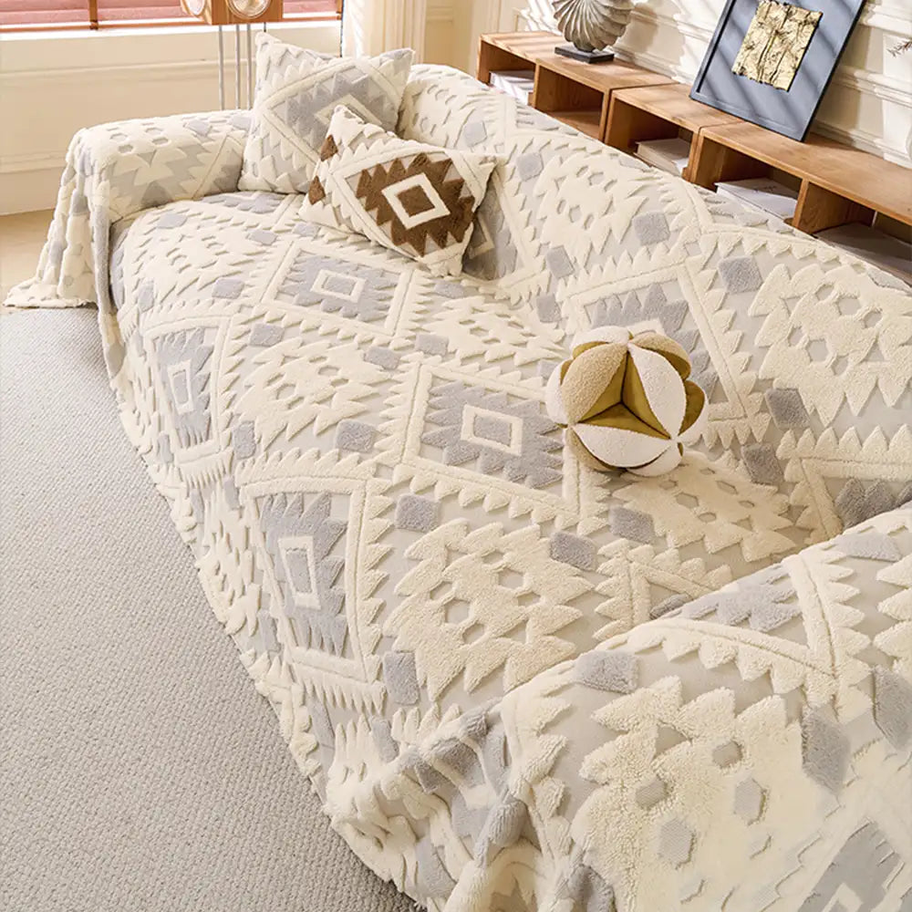 Plush Thickened Geometric Pattern Furniture Blanket Throw Sofa Cover