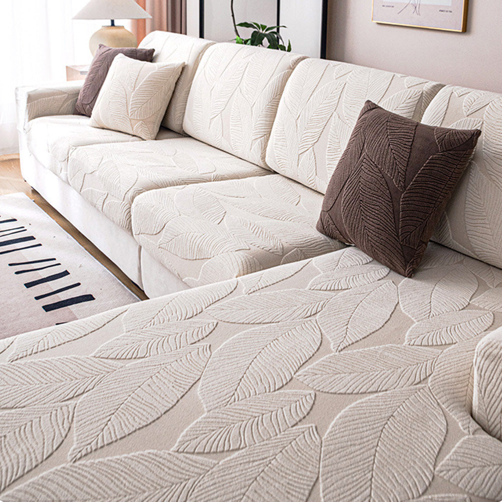 Modern Leaf Jacquard Water-repellent Anti-Scratch Stretch Full Wrap Sofa Cover
