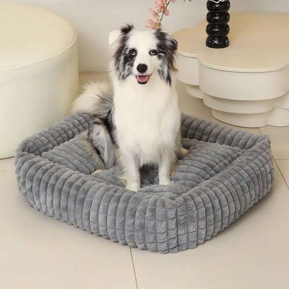Square Striped Short Plush Fluffy Dog Bed for Small to Large Dogs’ Deep Rest
