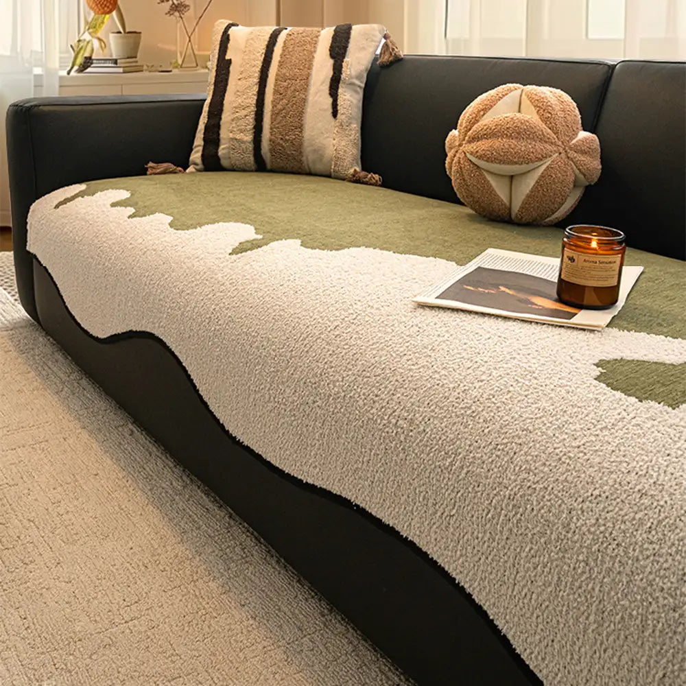 Stylish Irregular Contrast Chenille Scratch-Resistant Non-Slip Sofa Cover