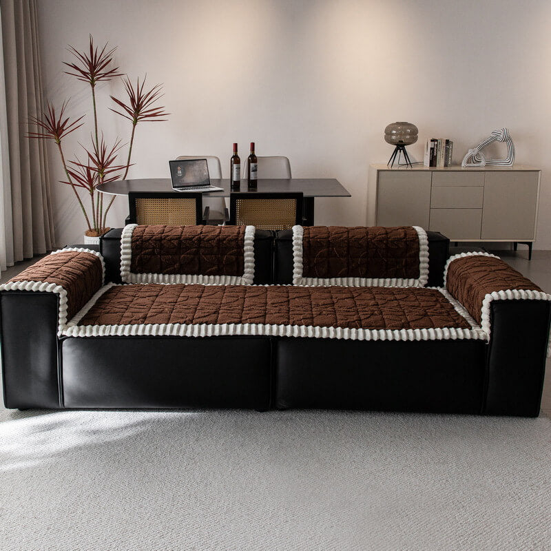 Thickened Short Plush Leaf Pattern Scratch Resistant Non-Slip Sofa Cover