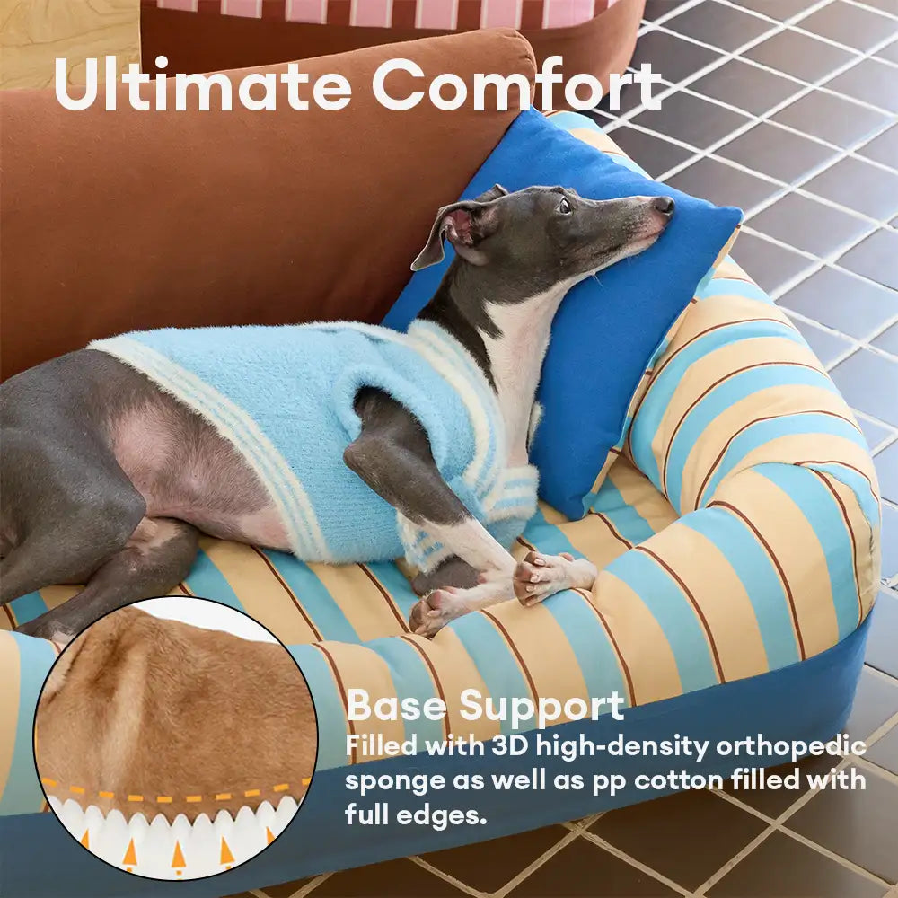 Trendy Striped Cosy Orthopaedic Dog Sofa Bed - Snug Couch