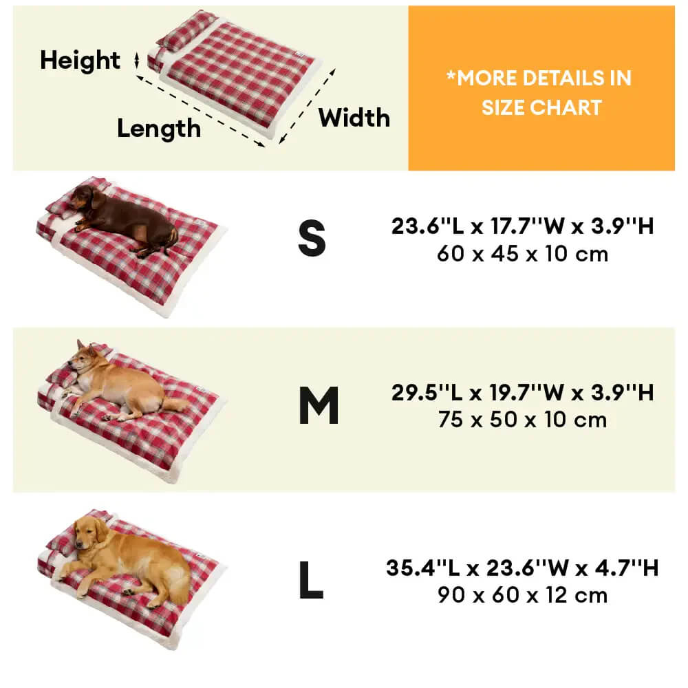 Vintage Plaid Plush Detachable Orthopaedic Dog Bed with Pillow - Puppy Snug