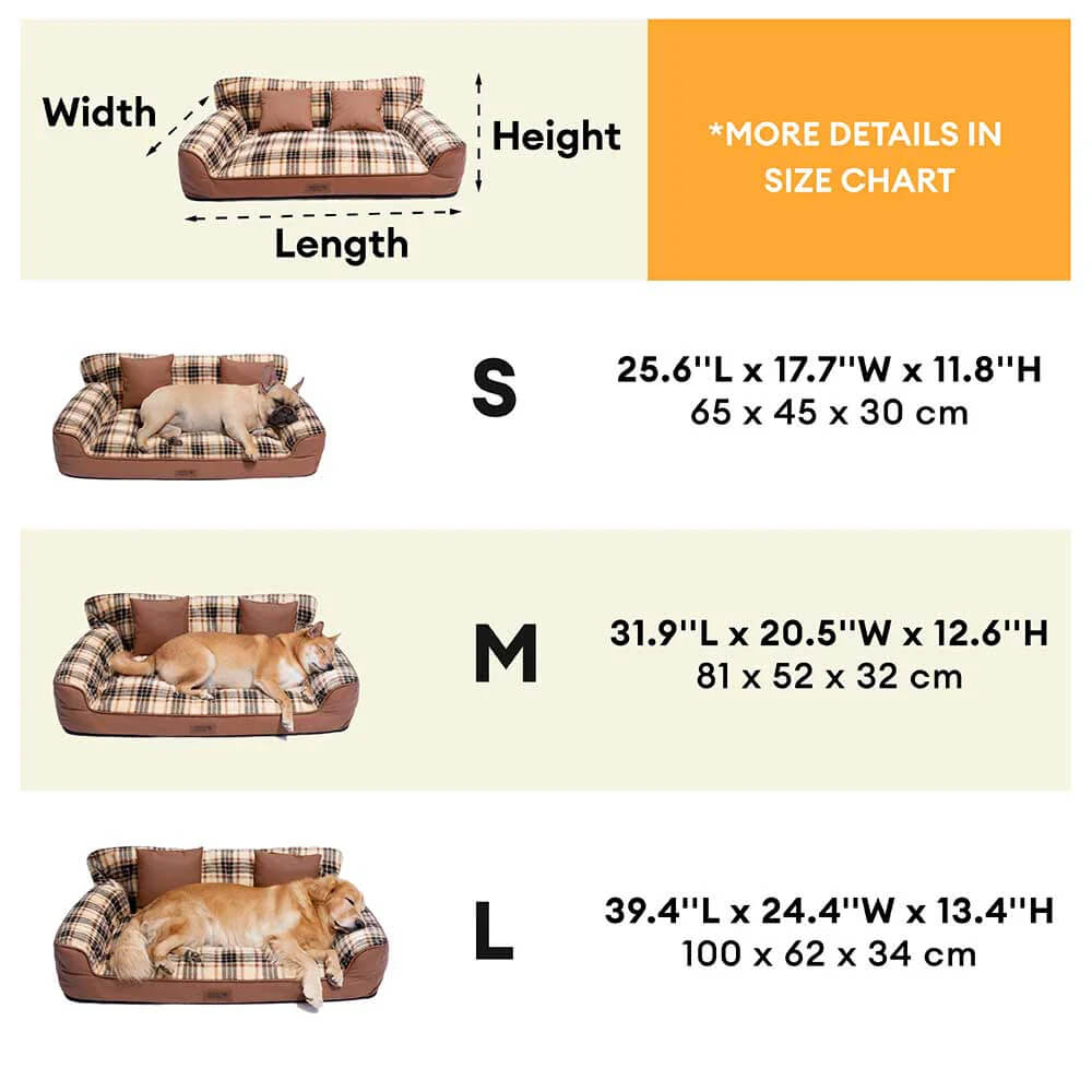 Vintage Plaid Plush Orthopaedic Dog Sofa Bed with Pillows - CosyLuxe