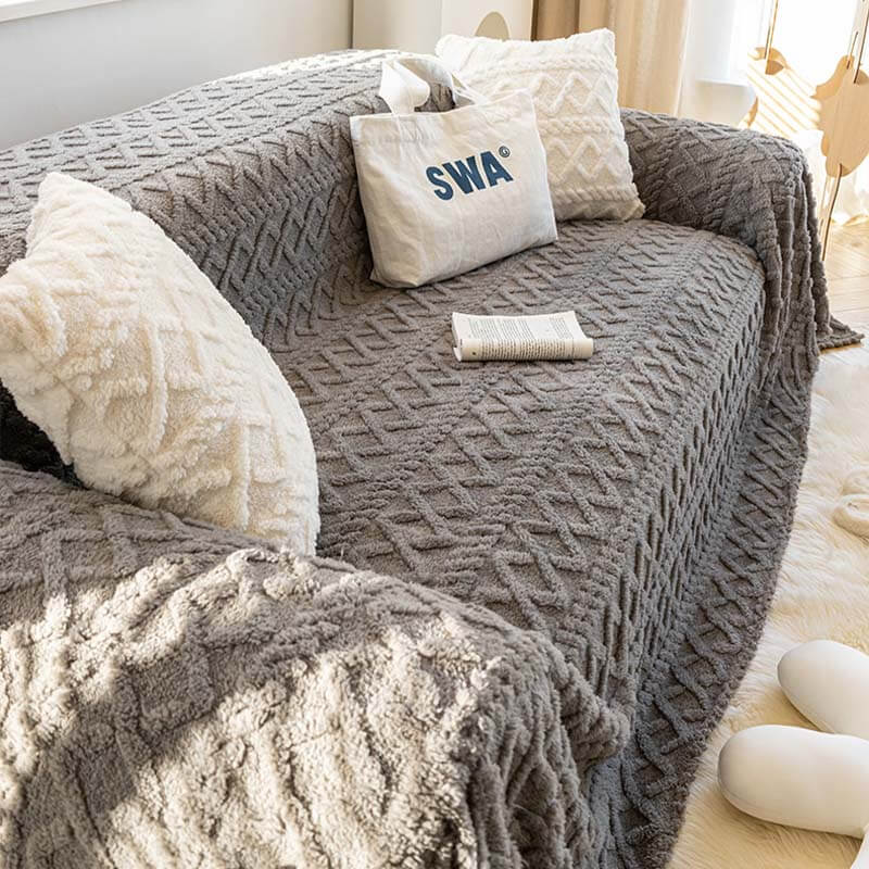 Solid Colour Fleece Blanket Furniture Protector Sofa Cover