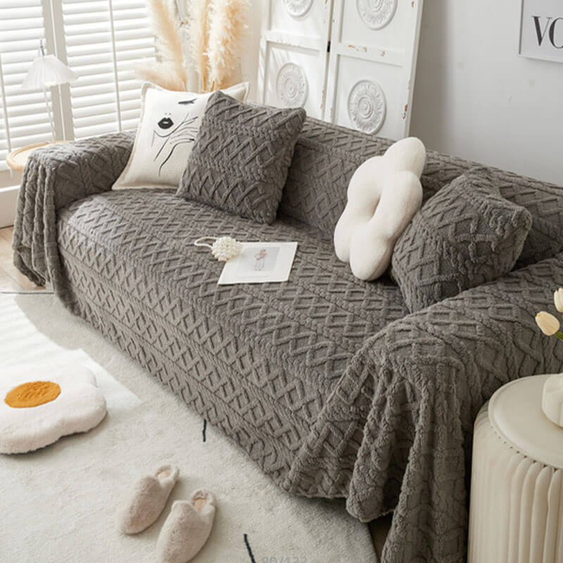 Solid Colour Fleece Blanket Furniture Protector Sofa Cover