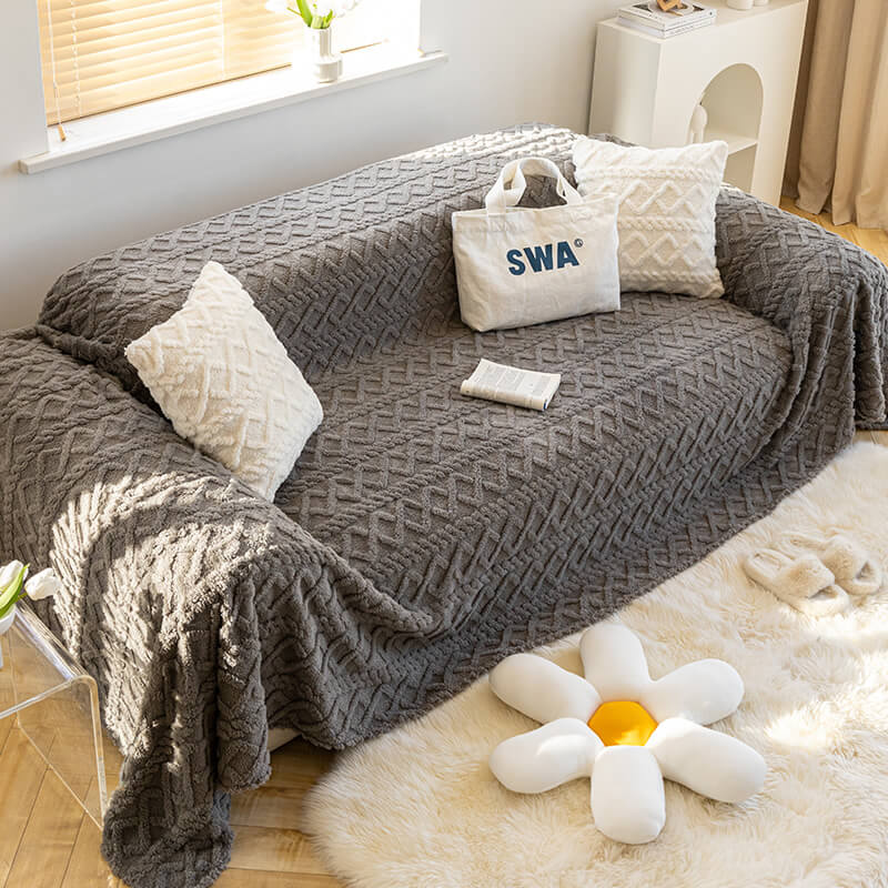 Solid Colour Fleece Blanket Furniture Protector Sofa Cover